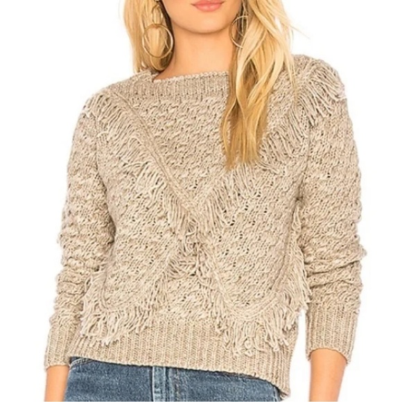 Majorelle Cable Knit Fringe Wool Blend Cropped Sweater - Picture 1 of 6